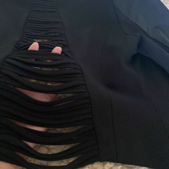 Michel Women’s Size M Black Faux Leather Blend Open Front Rare Edition Jacket - Picture 7 of 12